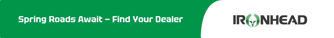 Ironhead tire spring changeover page footer with call to action to find a dealer and prepare for spring driving conditions