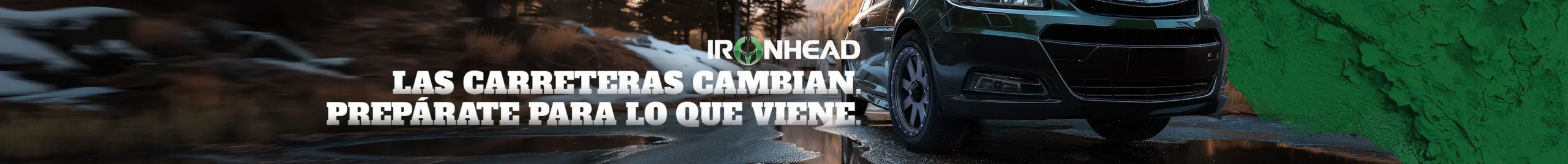 Imagen de neumático SUV todo clima Ironhead para el cambio de temporada a primavera, vehículo en carretera mojada con nieve derretida