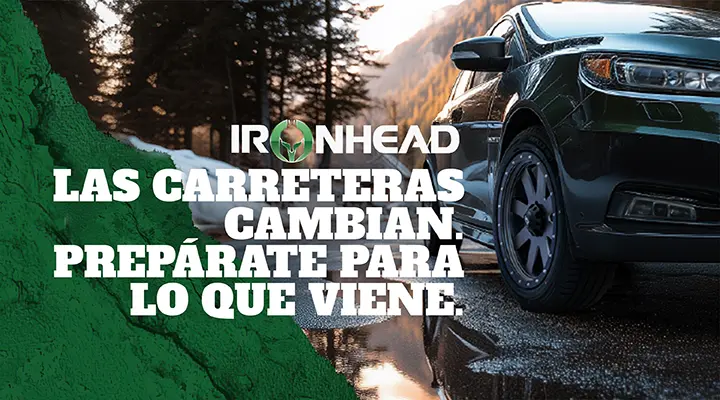 Imagen de neumático SUV todo clima Ironhead para el cambio de temporada a primavera, vehículo en carretera mojada con nieve derretida